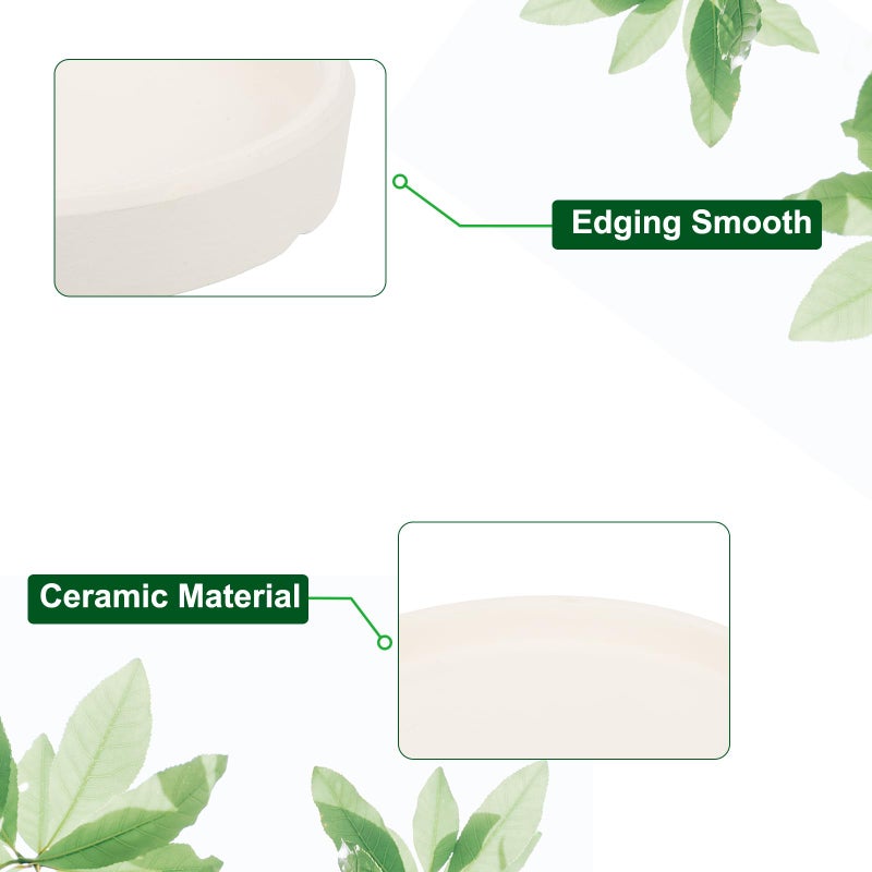 M METERXITY 3 Pack Planter Saucers - Ceramic Plant Tray Flower Pot Drip Trays Round Apply to Outdoor/Garden (4/5/6inch, Beige) - Image 4